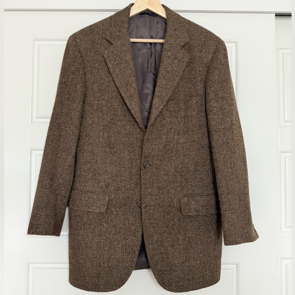 Southwick Solid Brown Harris Tweed Wool Men Blazer Sport Coat Jacket - 39R